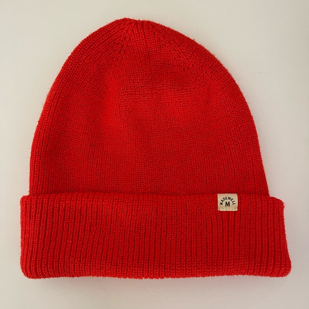 NWOT Madewell Red Cotton Ribbed Cuffed Beanie